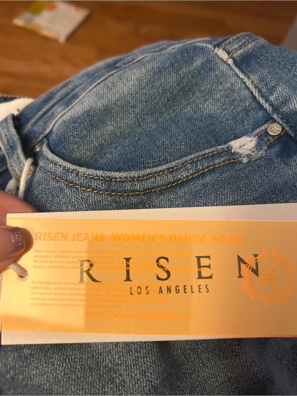NWT Risen Jeans Light Blue Flare Jeans with Frayed Hem - Womens - Picture 4 of 5